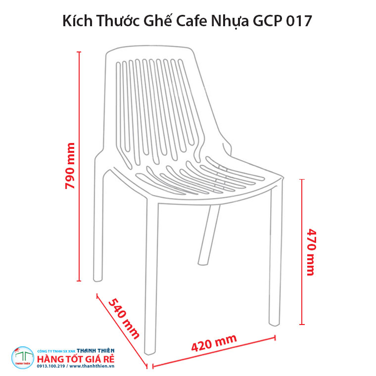 Kích thước ghế nhựa cà phê GCP 017