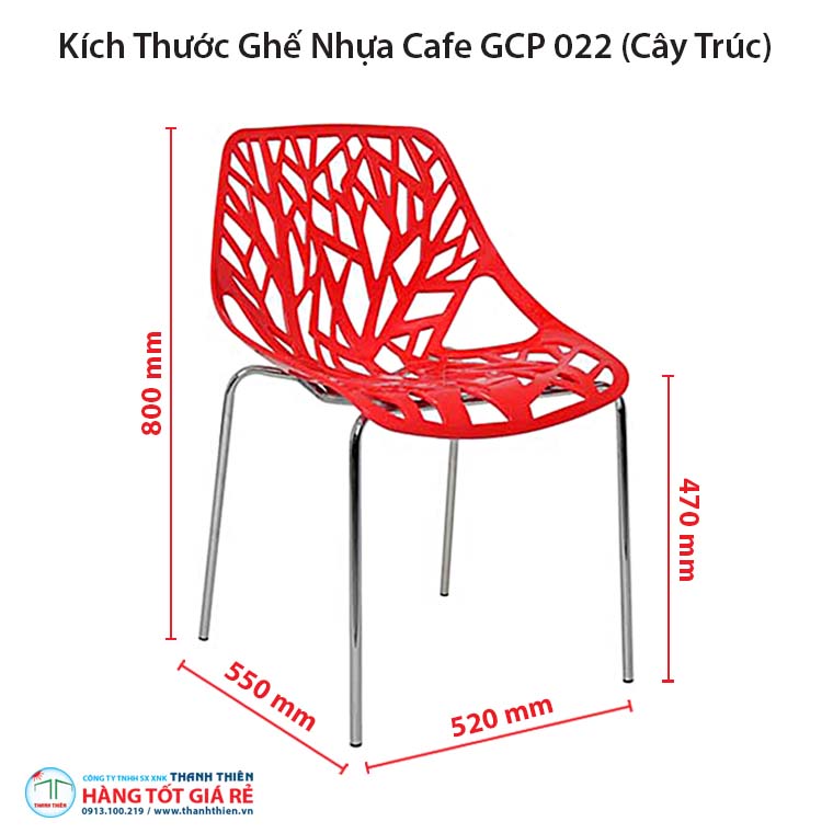 Kích thước ghế nhựa cà phê GCP 022