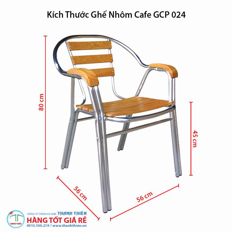 Kích thước ghế cà phê nhôm GCP 024