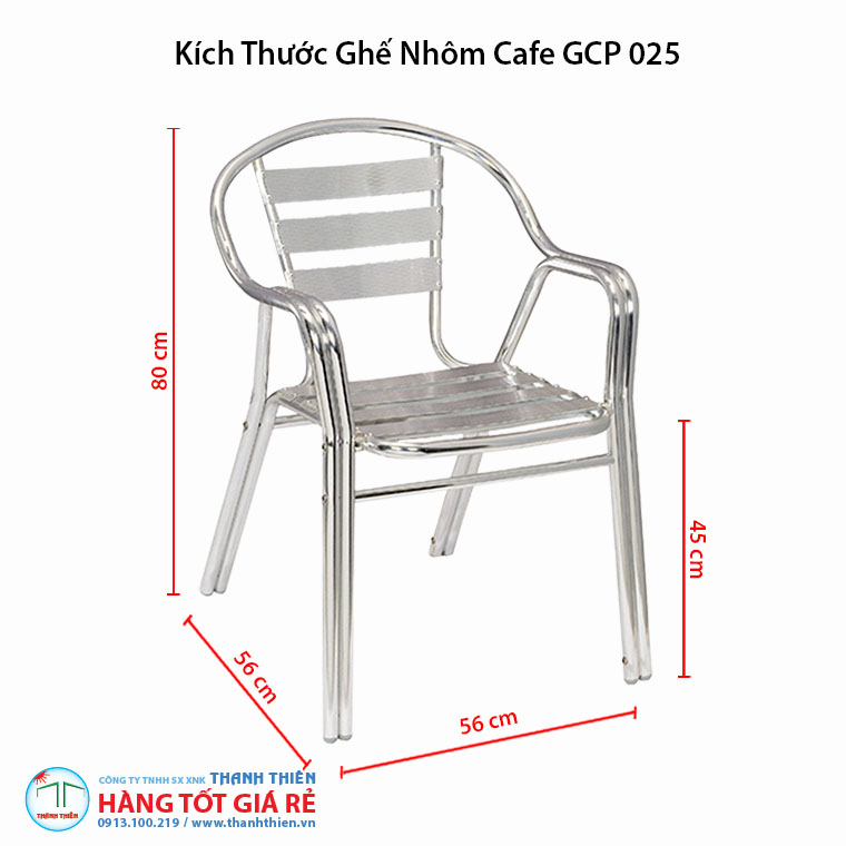 Kích thước ghế cà phê nhôm GCP 025