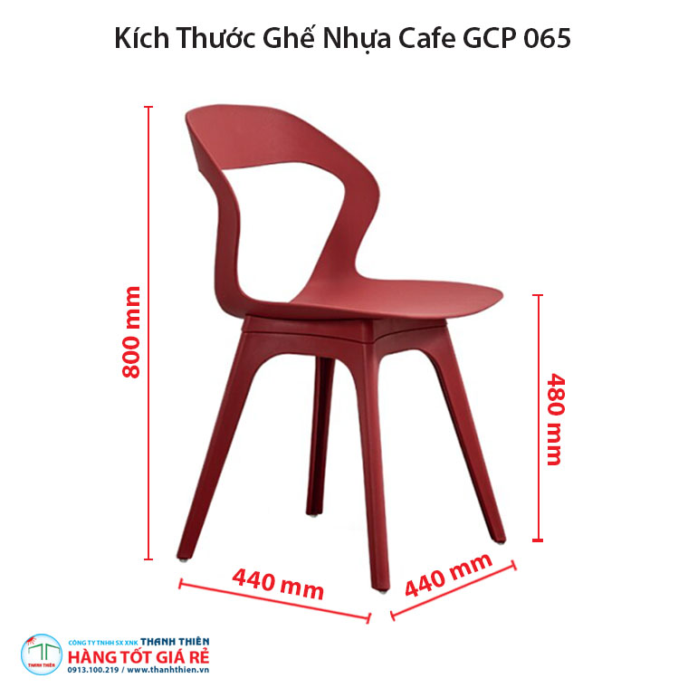 Kích thước ghế nhựa cafe GCP 065