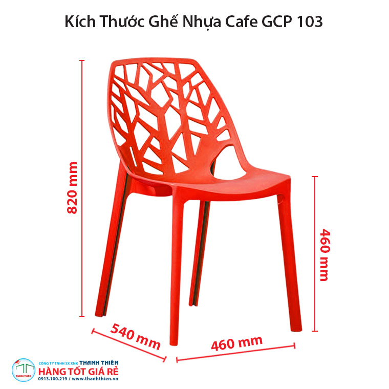 Kích thước ghế nhựa cà phê GCP 103