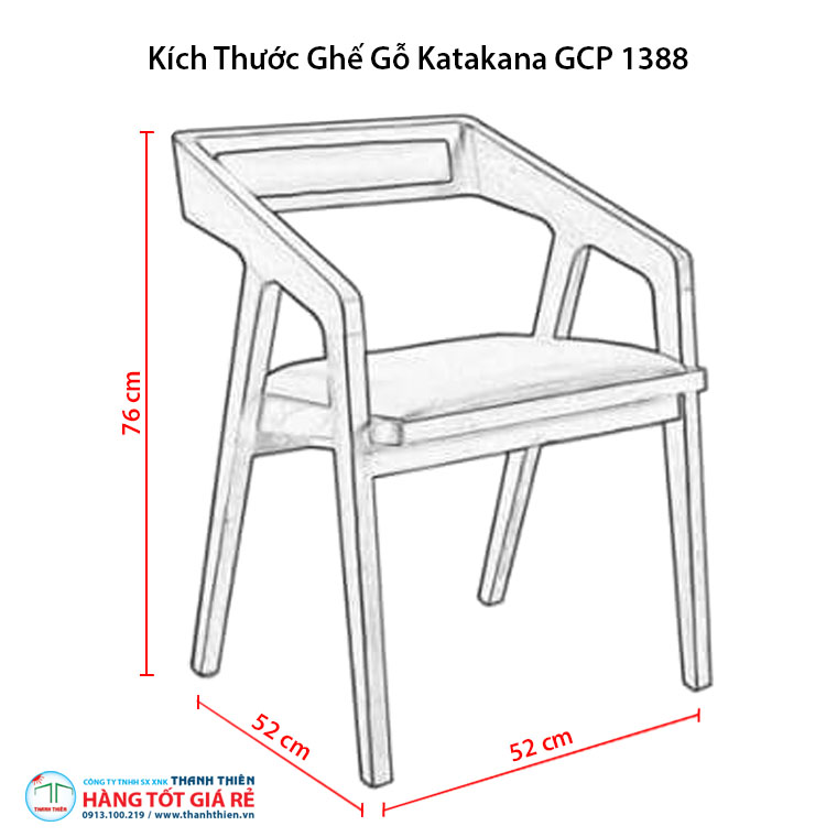 Kích thước ghế Katakana ghế gỗ cafe GCP 1388