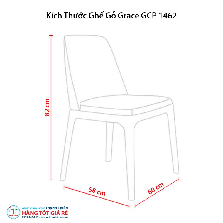 Kích thước ghế Grace ghế gỗ cafe GCP 1462