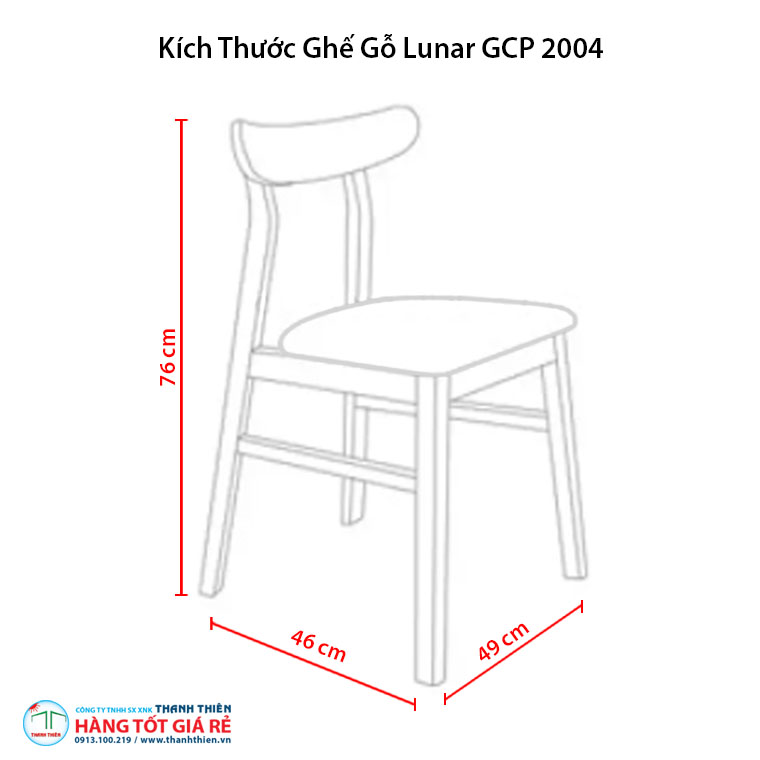 Kích thước ghế Lunar ghế gỗ cafe GCP 2004