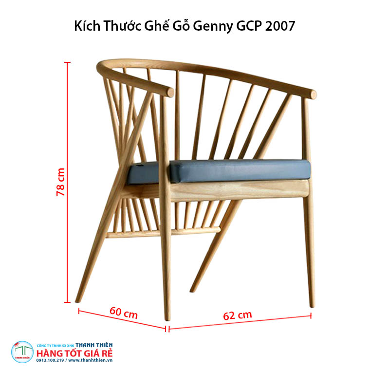 Kích thước ghế Genny ghế gỗ cafe GCP 2007