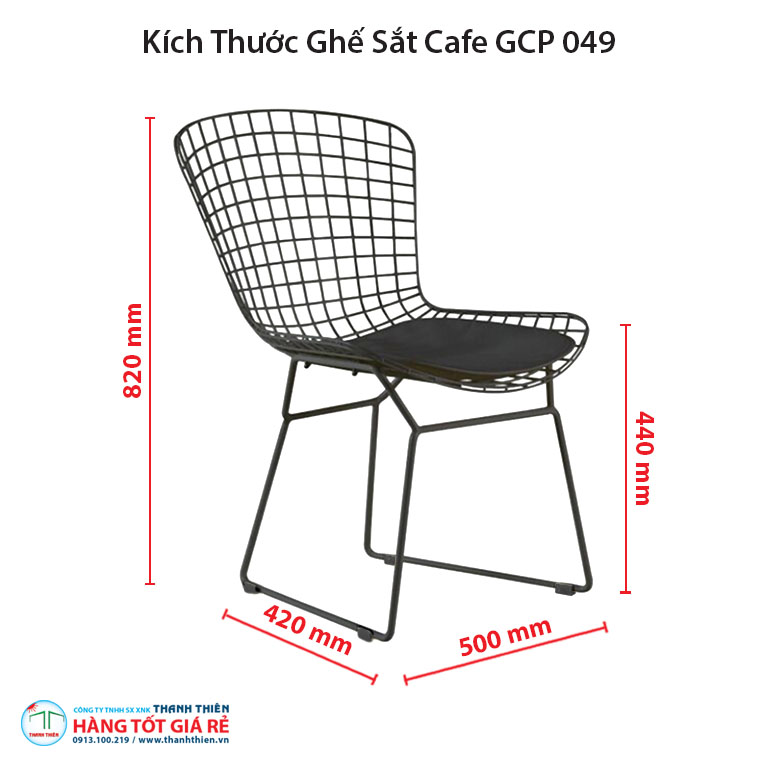 Kích thước ghế lưới sắt cafe GCP 049