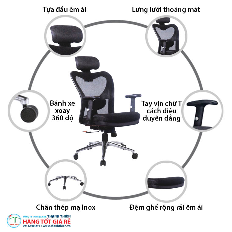 Cấu trúc ghế lưới xoay văn phòng GVP 1237