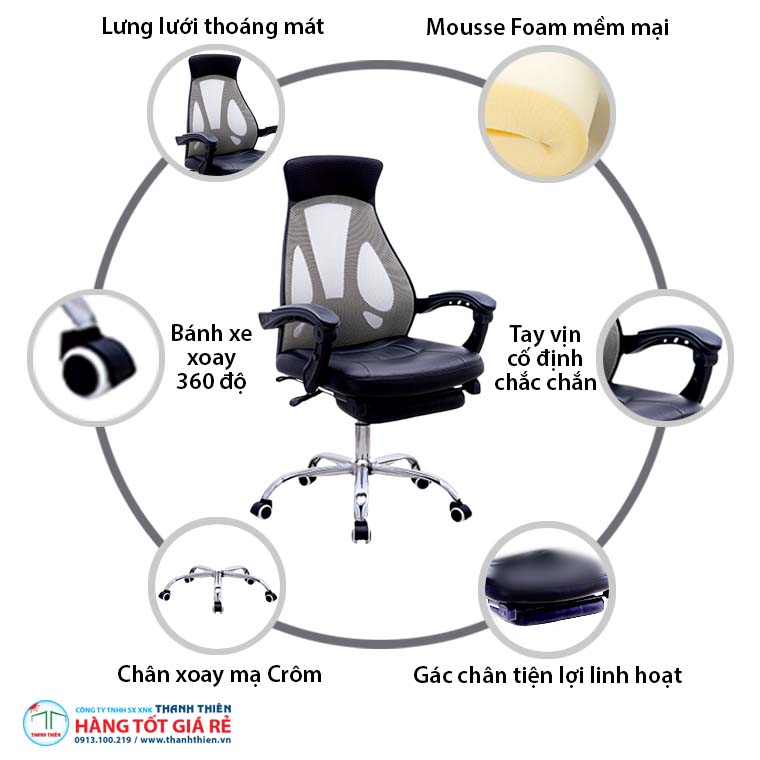 Cấu trúc ghế lưới xoay văn phòng GVP 1244