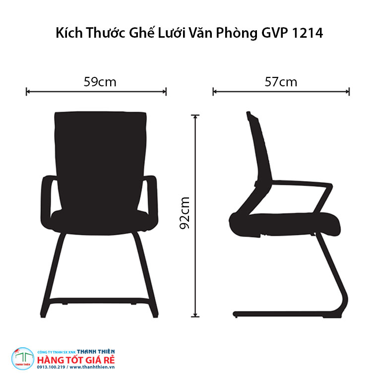 Kích thước ghế lưới văn phòng chân quỳ GVP 1214