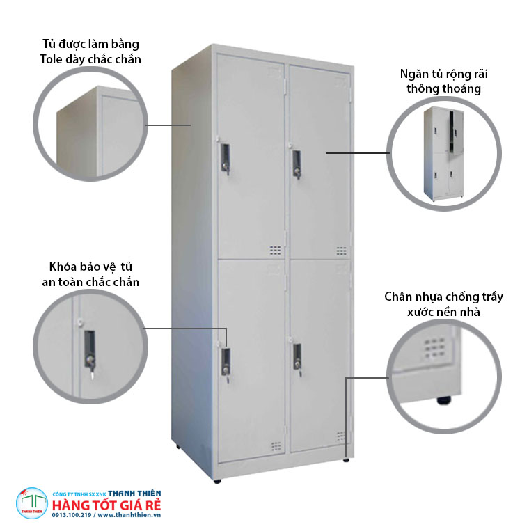 Đặc điểm tủ sắt locker 4 ngăn 4 cánh mở TLK 19