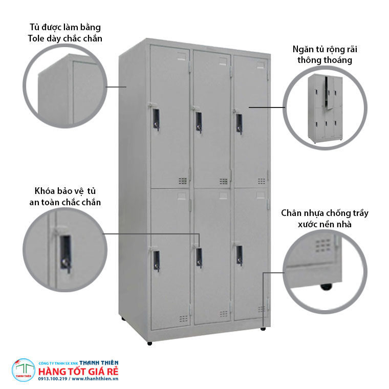 Đặc điểm tủ locker sắt 6 ngăn 6 cánh mở TLK 20