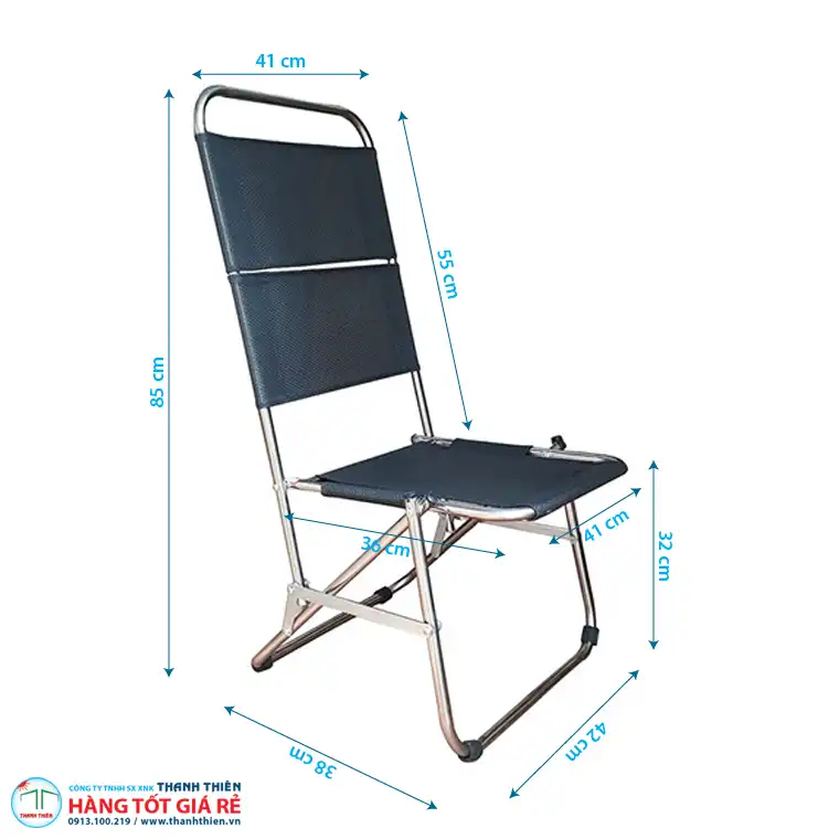 Ghế xếp cafe inox lưng cao GCS 002 kích thước 41×38 cm tổng cao 85 cm cao ngồi 32 cm