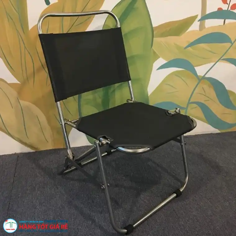 Ghế xếp cafe inox lưng tựa ngắn vải dù đen
