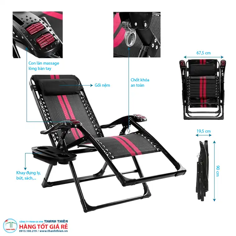 Ghế xếp nằm cafe điều chỉnh góc ngả 90 đến 180 độ