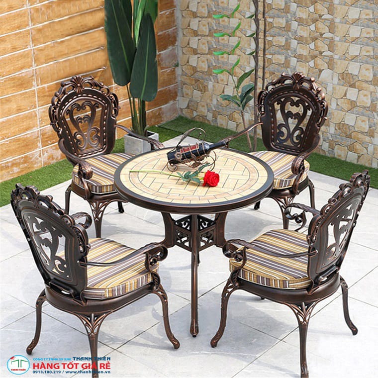 bàn ghế café chân sắt mặt đá