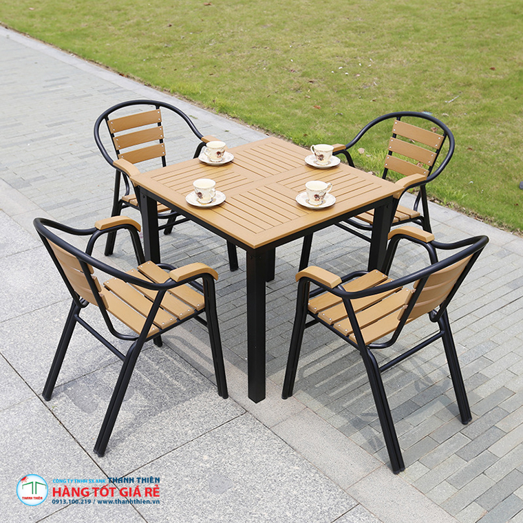 Ghế cafe GNĐ 024A khung nhôm và gỗ composite hiện đại, bền đẹp