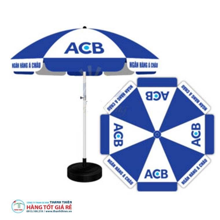 du-che-nang-quang-cao-acb ô dù quảng cáo ngoài trời in logo