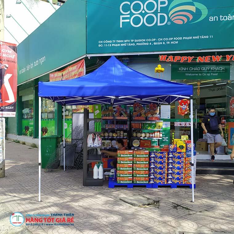 Nhà bạt lắp ghép 3m x 3m in logo thương hiệu