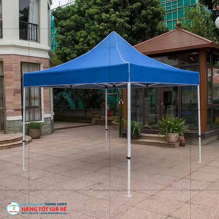 leu-xep-xanh-duong lều sáu cạnh in logo thương hiệu chuyên nghiệp – dùng cho event