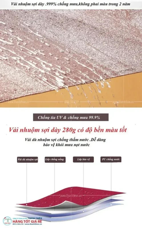 Cấu trúc 4 lớp vải dù ngoài trời 280g — vải nhuộm sợi chống tia cực tím và chống thấm 99.9%