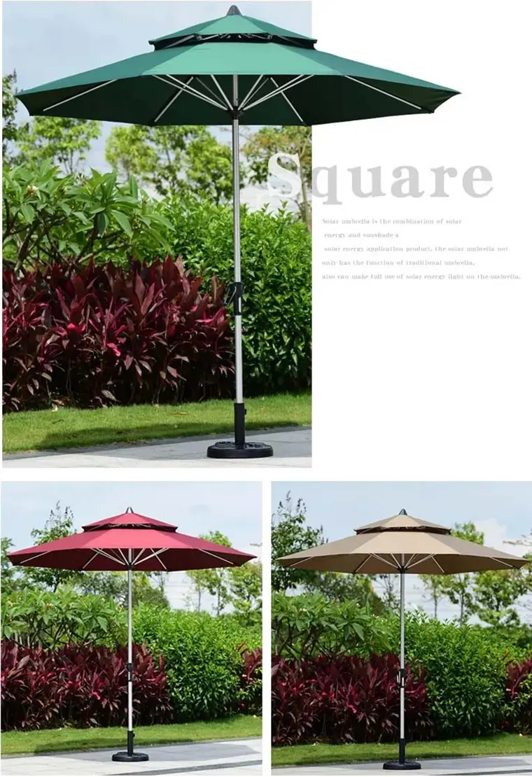 Ô dù chính tâm 2 tầng Thanh Thiên — 3 màu xanh rêu, đỏ đô, kem be — khung nhôm, đế tròn