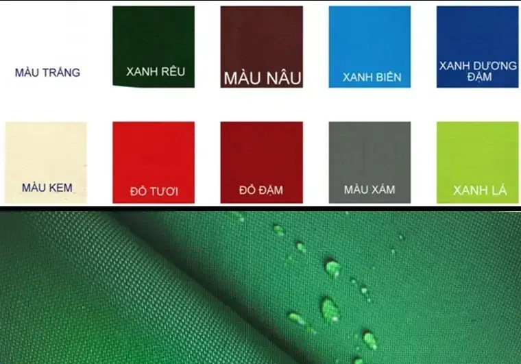 Bảng màu 10 màu vải dù ngoài trời thương mại — từ trắng, kem đến xanh lá và đỏ đậm