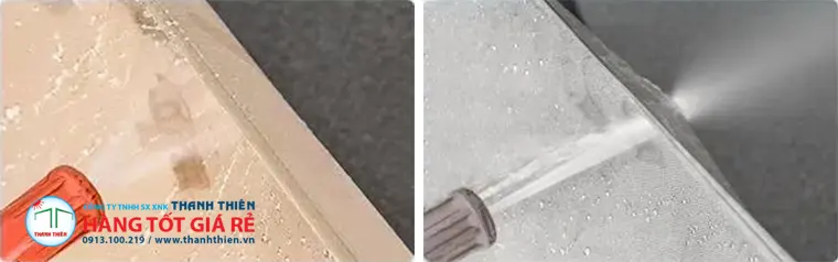 So sánh vải dù acrylic nhuộm sợi và vải polyester phủ PU khi tiếp xúc nước — hạt nước đọng vs thấm vào vải