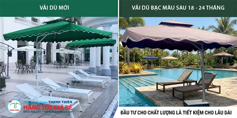 Vải dù hồ bơi bạc màu sau 18 tháng sử dụng — so sánh trước và sau tại dự án thực tế Thanh Thiên