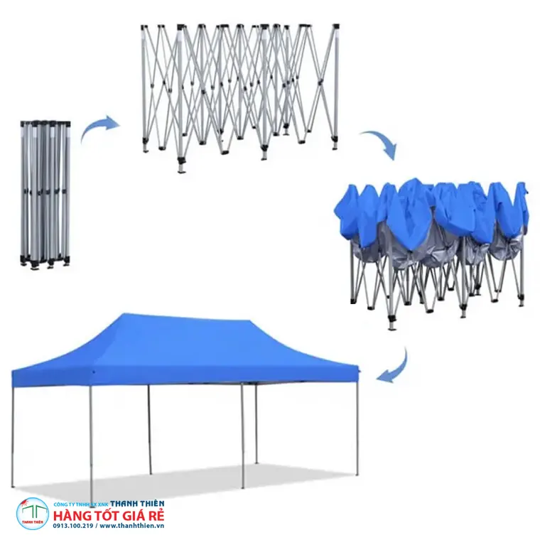 Lều xếp nhà bạt chuyên dụng 3x6m khung nhôm màu xanh đậm — Thanh Thiên Furniture