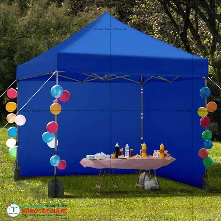 Home Megamarket 58 Lều xếp quán ăn di động 3x3m khung nhôm vách bên xanh dương — setup gian hàng ngoài trời