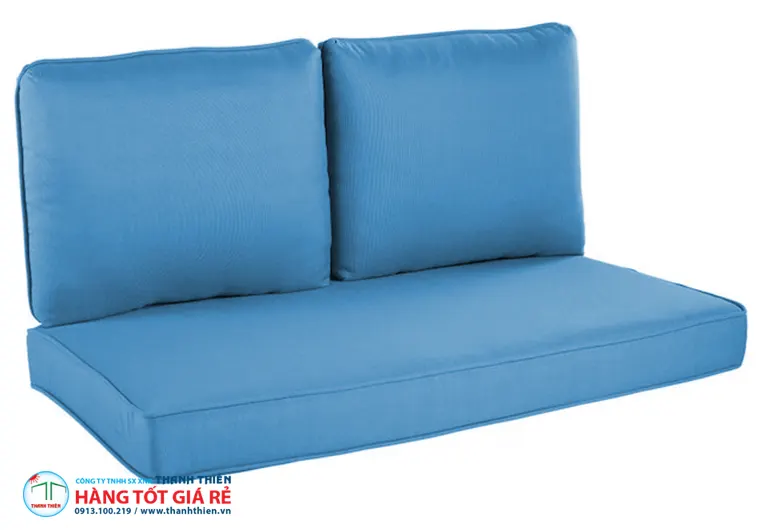 Bộ nệm ghế sofa gỗ ngoài trời màu xanh dương — mút thoáng khí D30, vải solution-dyed acrylic