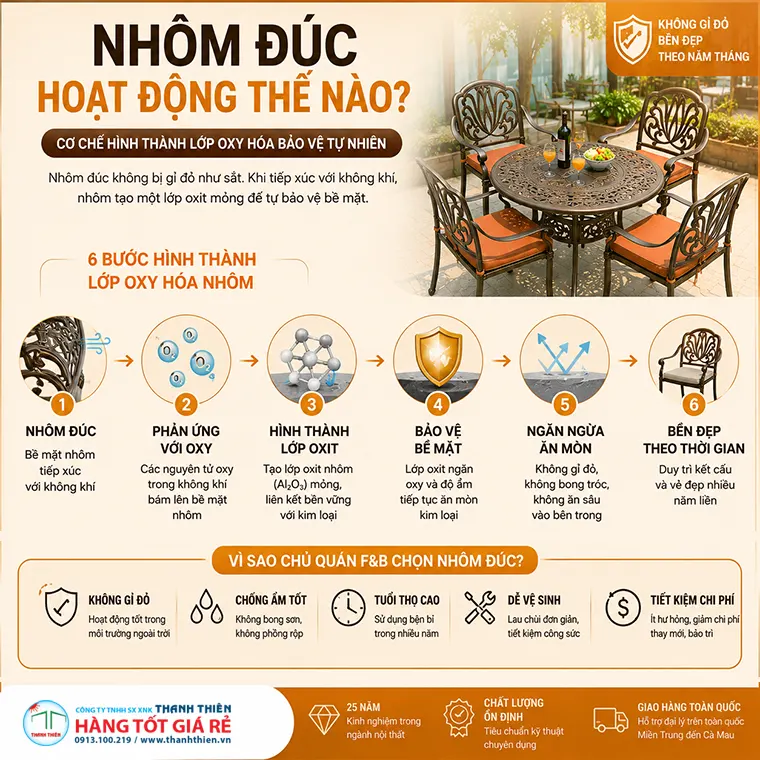 Cơ chế lớp oxit nhôm bảo vệ bàn ghế Infographic 6 bước hình thành lớp oxit nhôm bảo vệ bề mặt