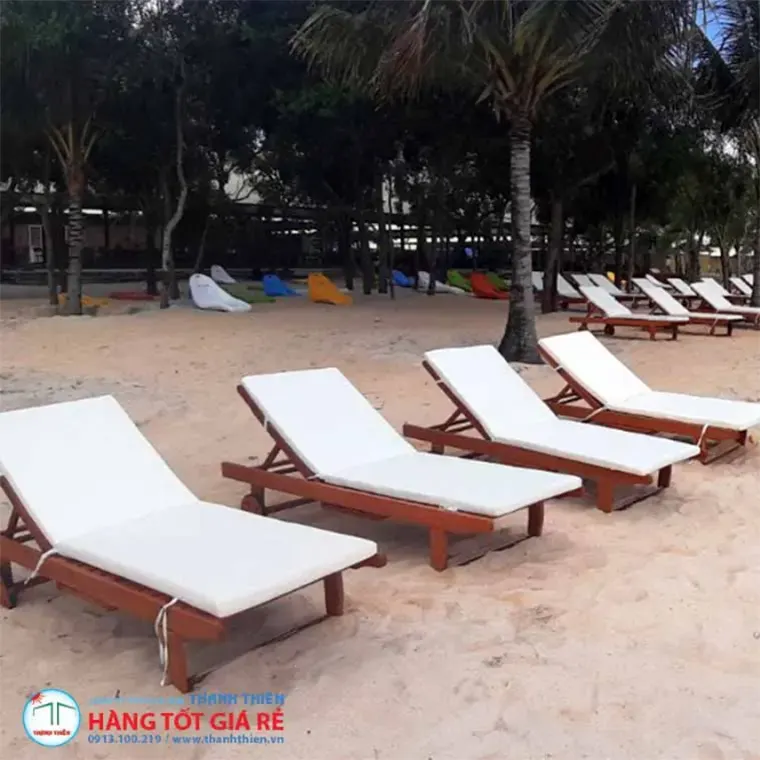 Ghế hồ bơi chuyên dụng gỗ teak resort bãi biển miền Nam — bố trí số lượng lớn theo layout thực tế, Thanh Thiên Furniture