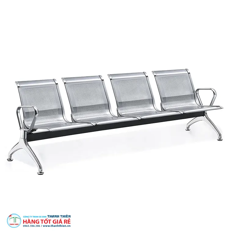 Ghế băng chờ 4 chỗ khung inox nguyên khối, mặt thép dập lỗ sơn tĩnh điện